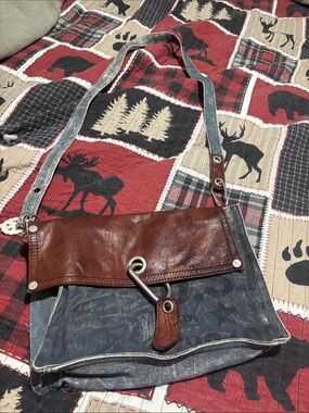 Casual Crossbody Messenger Bag in Brown and Denim Blue